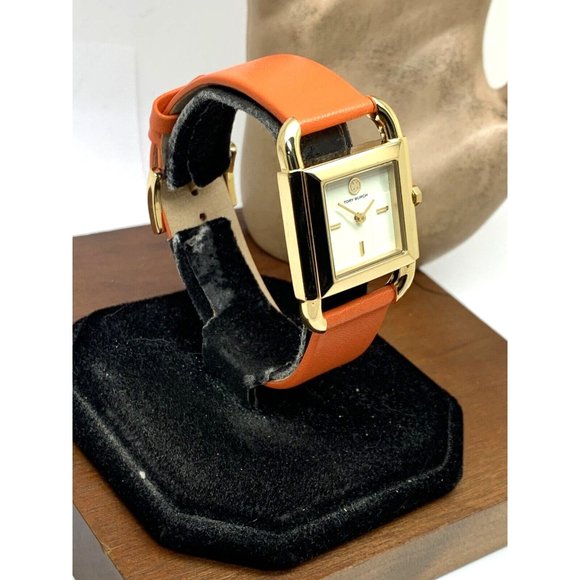 Tory Burch Women\'s Watch TBW7201 Quartz Tank Cream Dial Gold Orange Leather Band main image 12